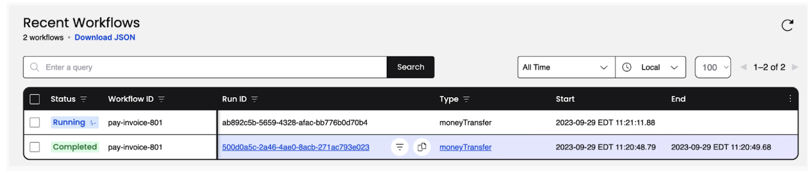 The second Workflow appears in the list of Workflows